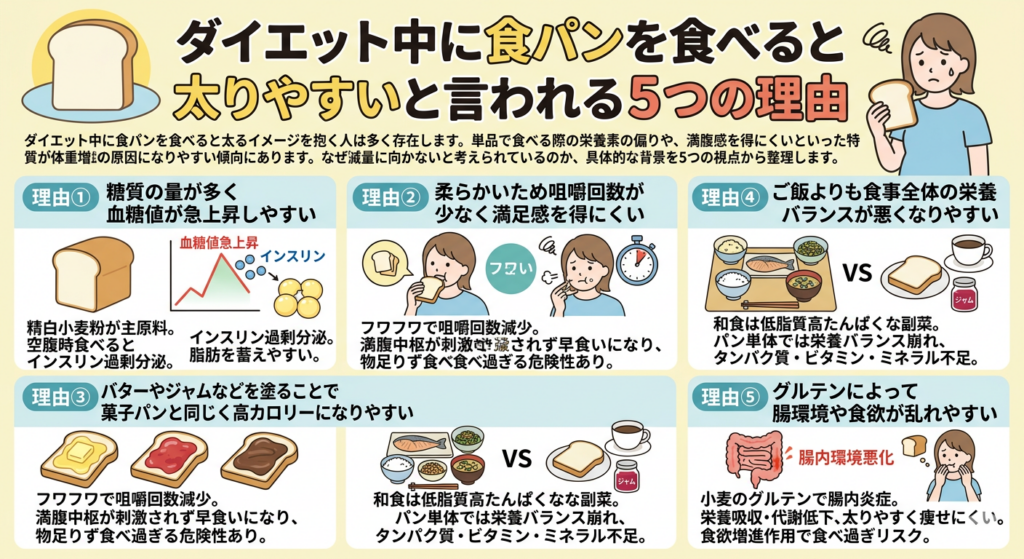 ダイエット中に食パンを食べると太りやすいと言われる理由をまとめた表