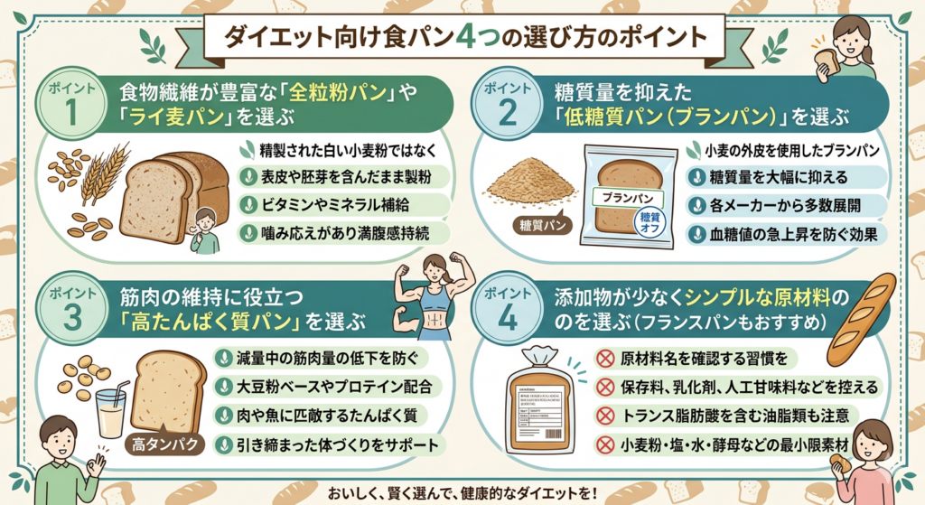 ダイエット向け食パンの選び方とポイントをまとめた表