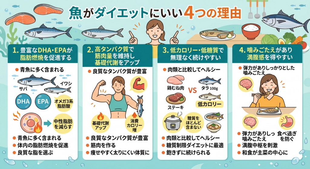 魚がダイエットにいい４つの理由をまとめた資料
