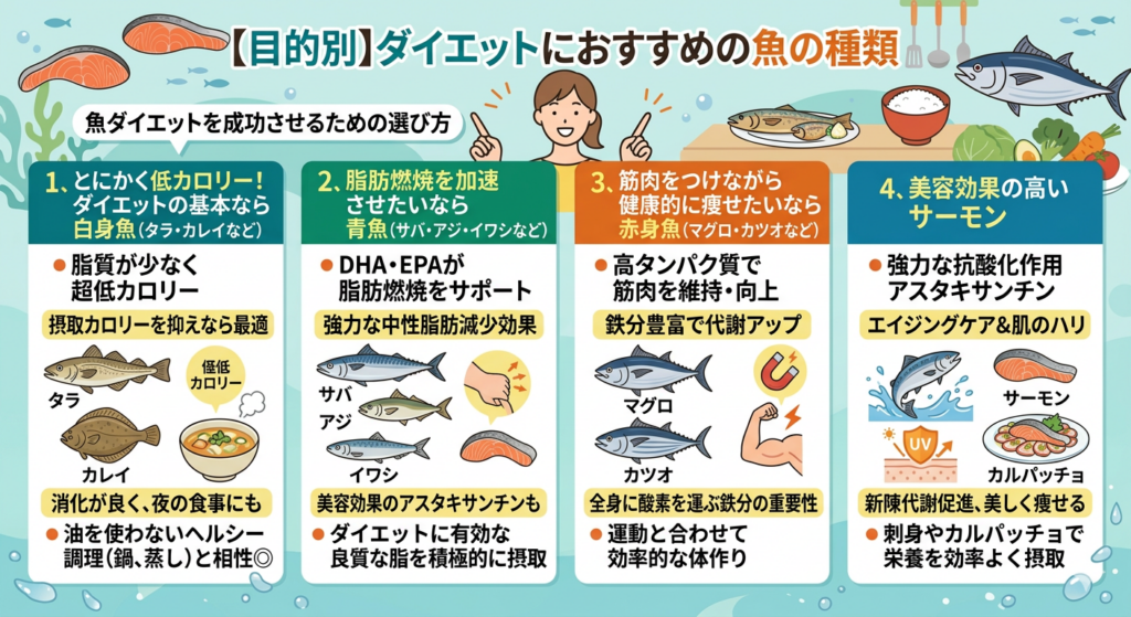 ダイエットにおすすめの魚の種類をまとめた資料